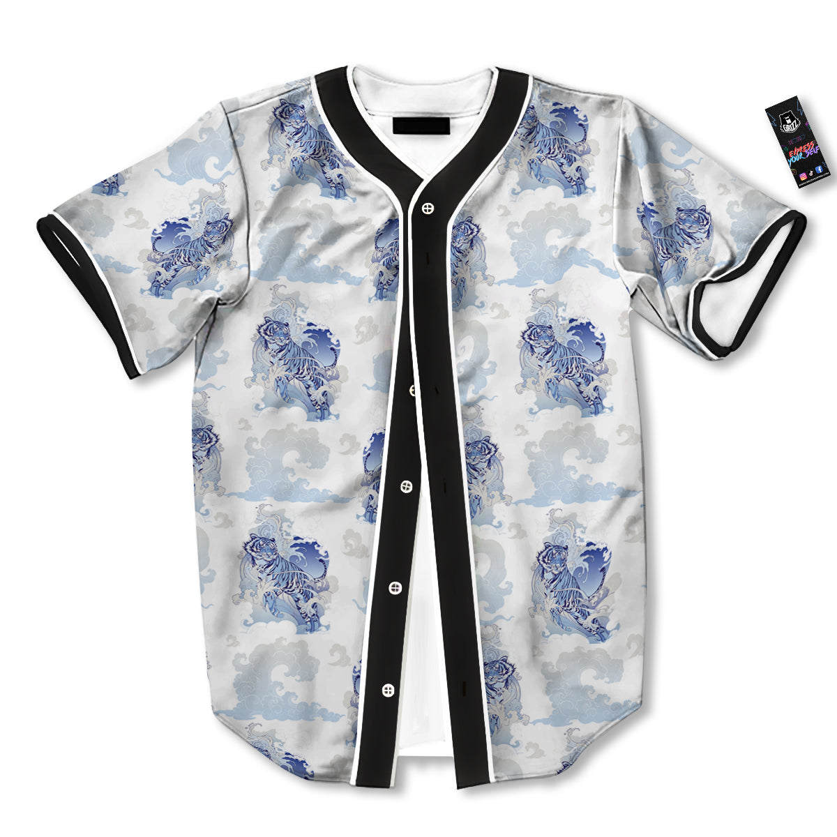 White Tiger Tattoo Japanese Print Pattern Baseball Jersey-grizzshop