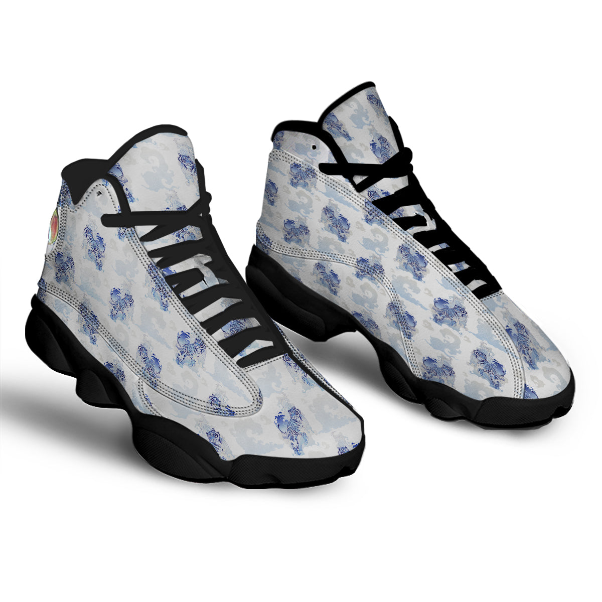 White Tiger Tattoo Japanese Print Pattern Black Basketball Shoes-grizzshop