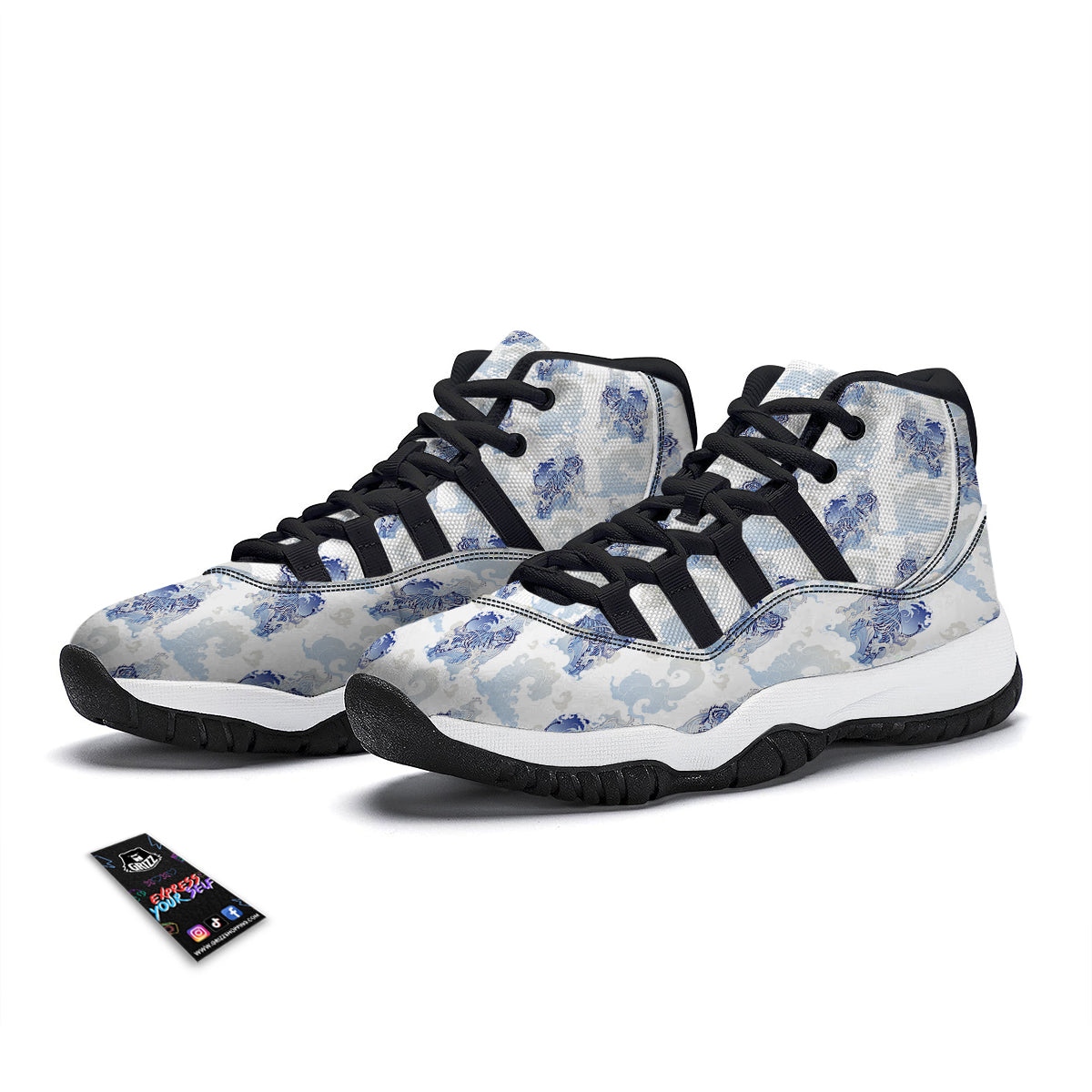 White Tiger Tattoo Japanese Print Pattern Black Bball Shoes-grizzshop