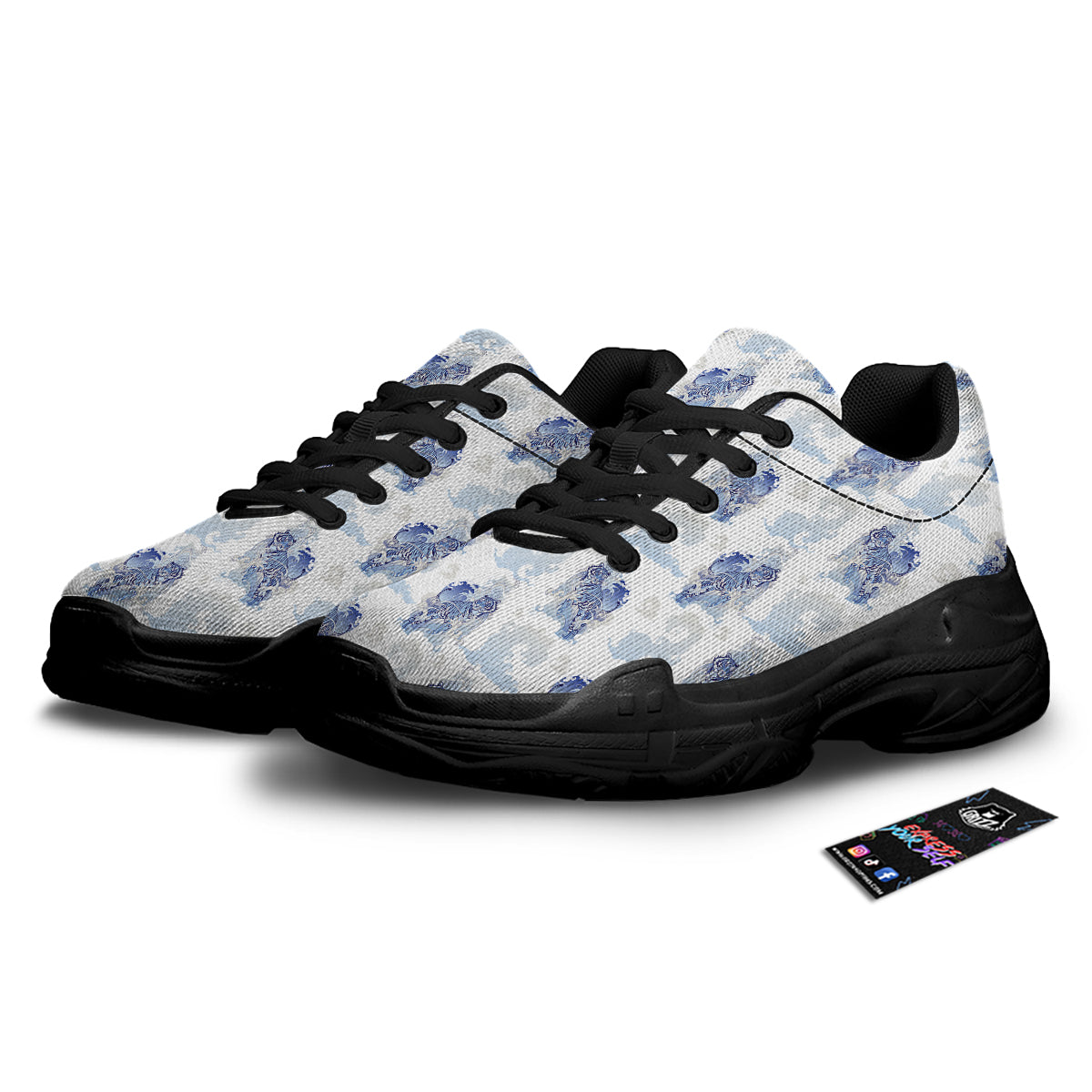 White Tiger Tattoo Japanese Print Pattern Black Chunky Shoes-grizzshop