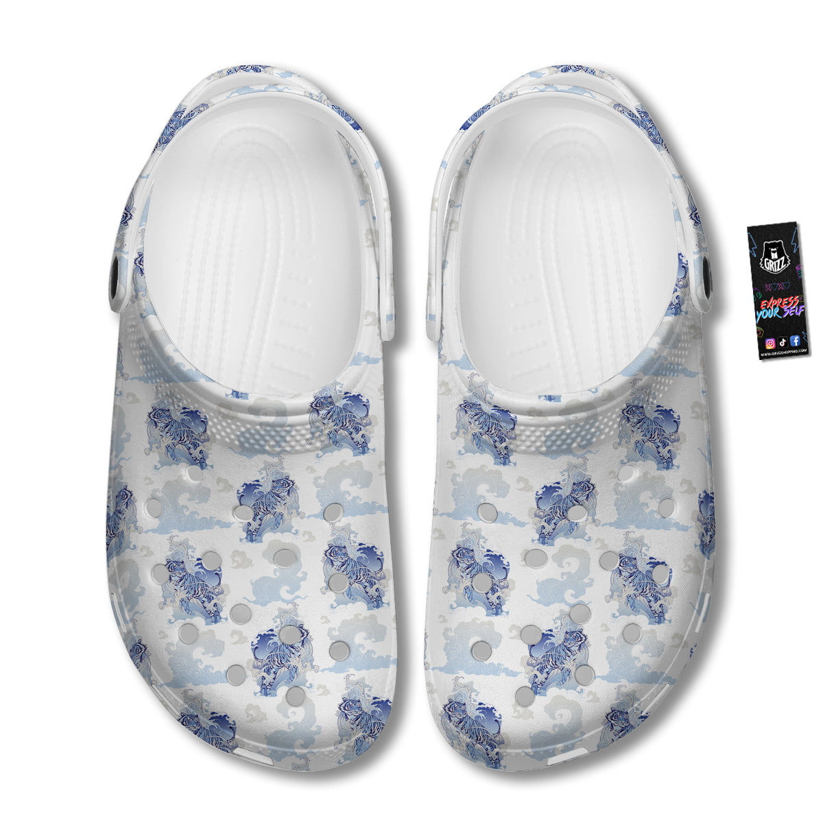 White Tiger Tattoo Japanese Print Pattern Clog-grizzshop