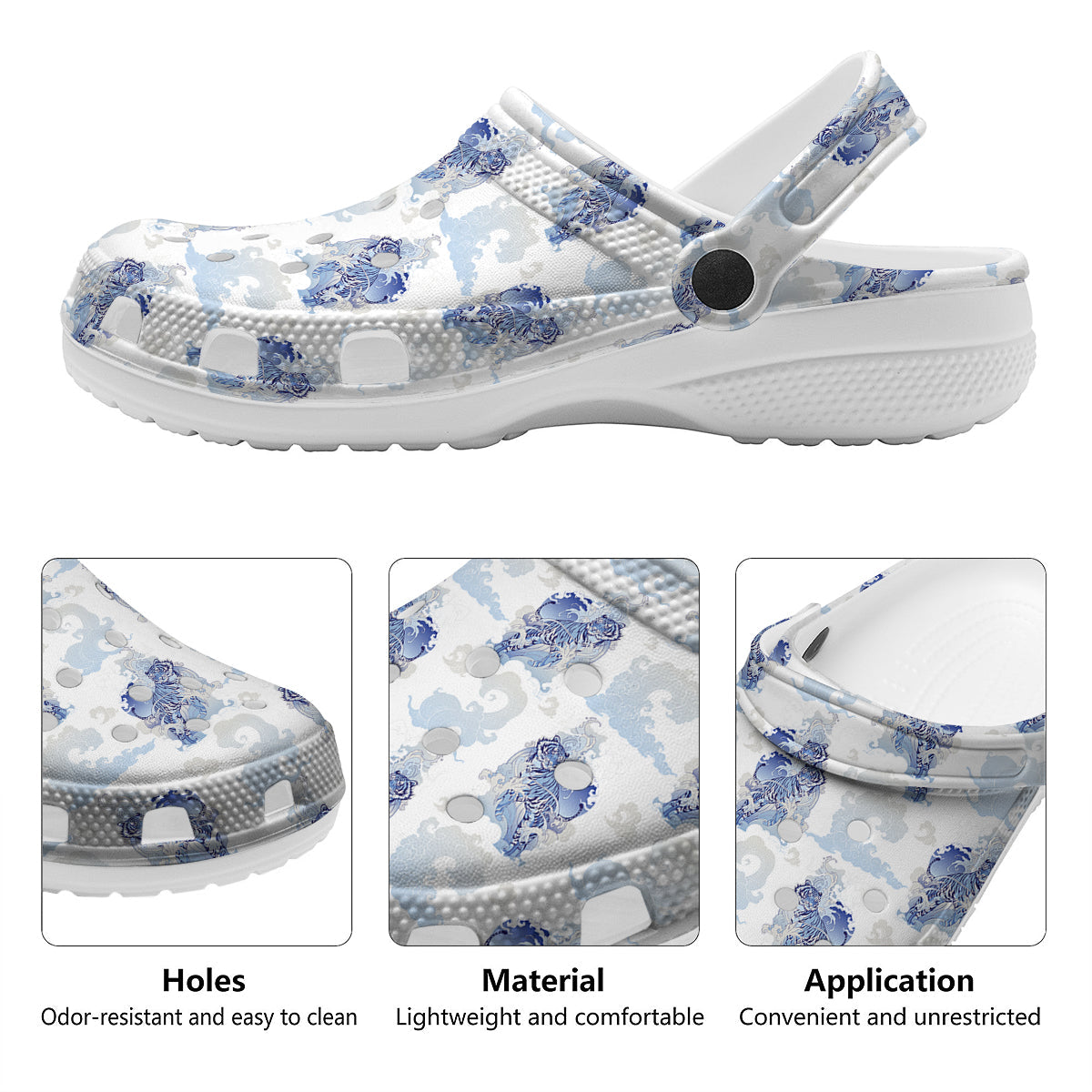 White Tiger Tattoo Japanese Print Pattern Clog-grizzshop