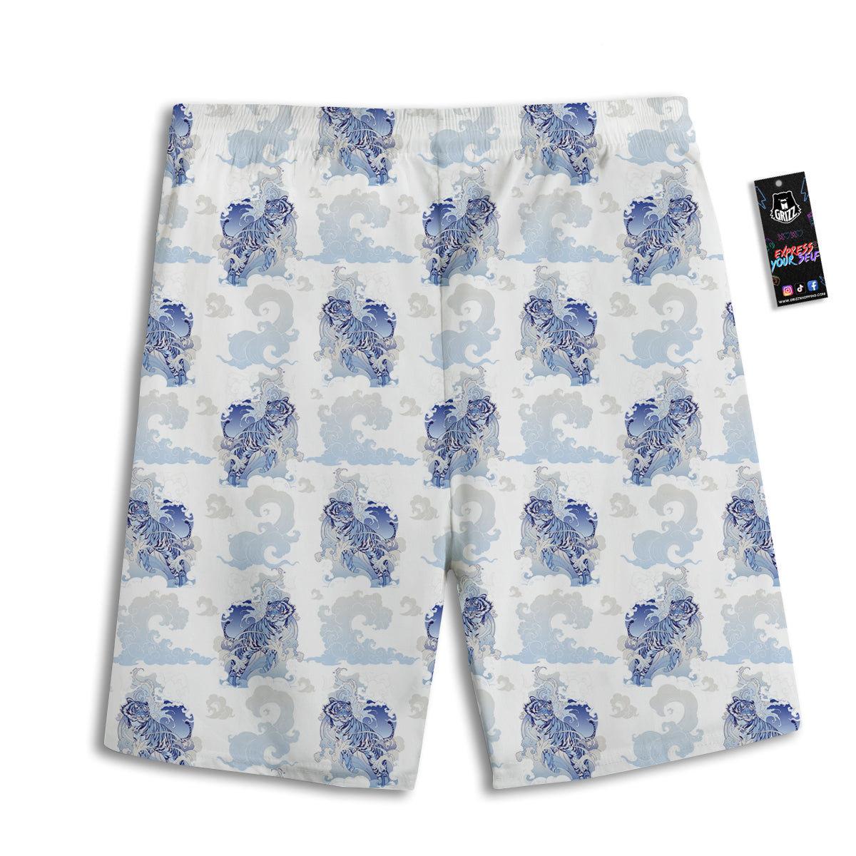 White Tiger Tattoo Japanese Print Pattern Men's Athletic Shorts