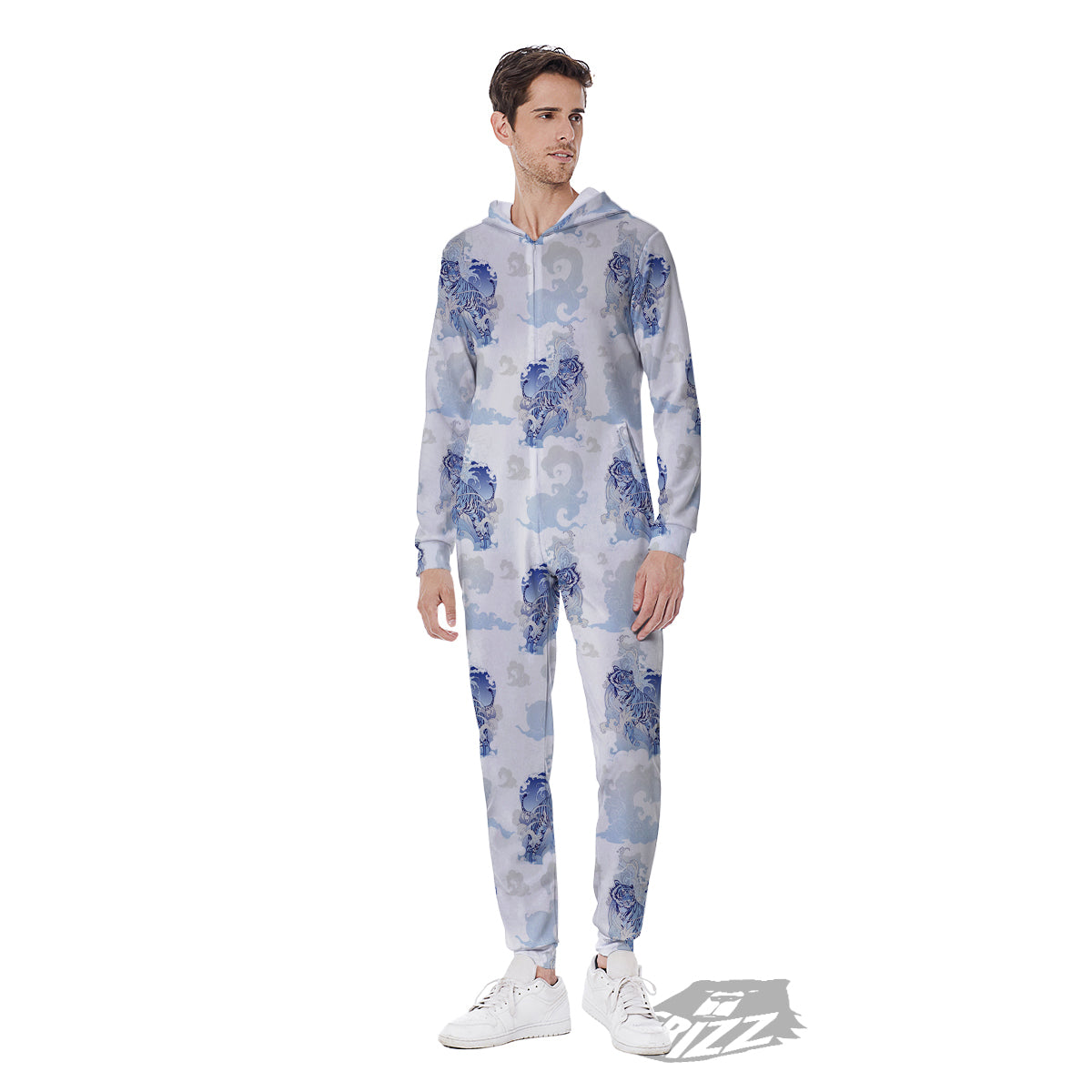 White Tiger Tattoo Japanese Print Pattern Men's Jumpsuit-grizzshop