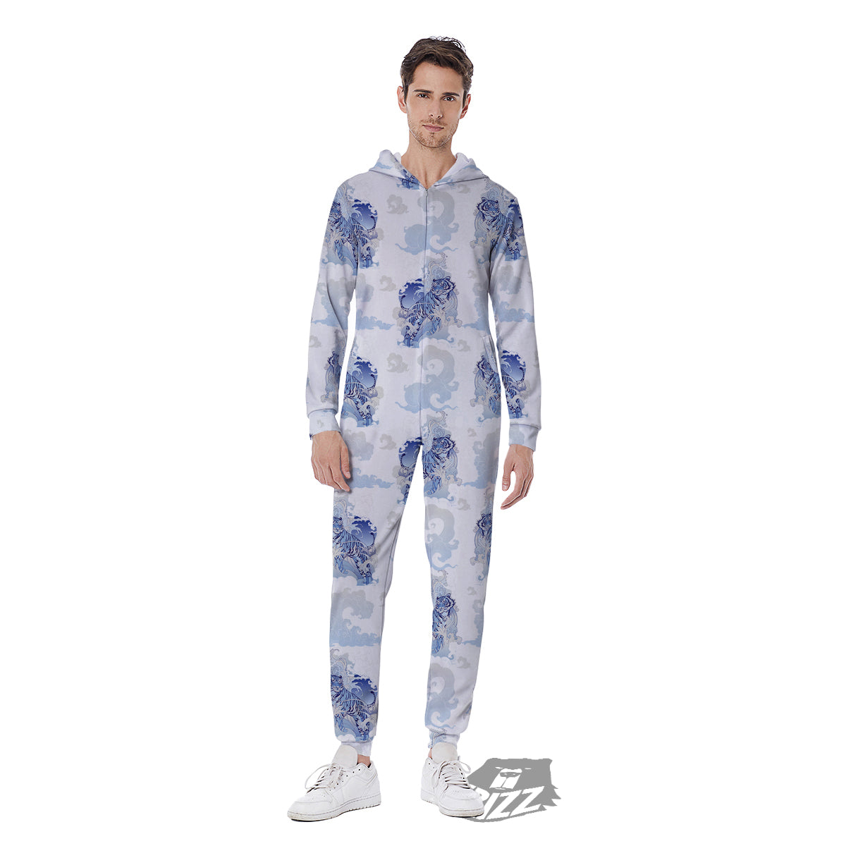 White Tiger Tattoo Japanese Print Pattern Men's Jumpsuit-grizzshop