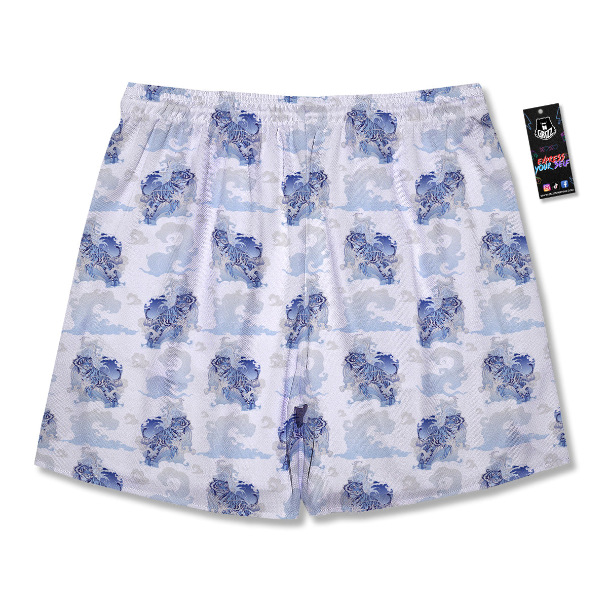 White Tiger Tattoo Japanese Print Pattern Men's Running Shorts-grizzshop
