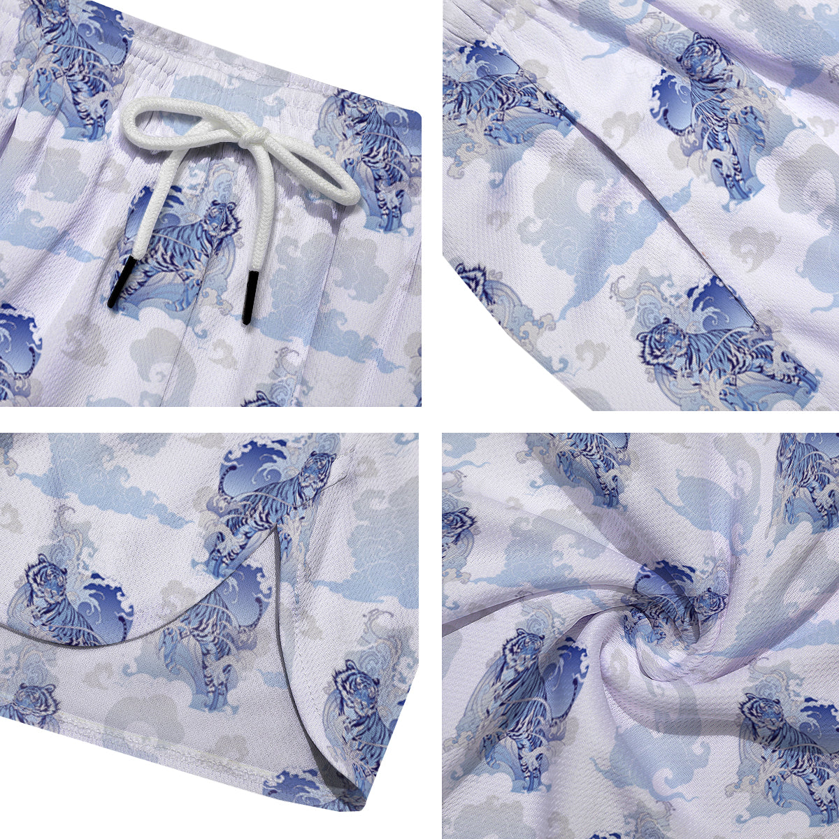 White Tiger Tattoo Japanese Print Pattern Men's Running Shorts-grizzshop