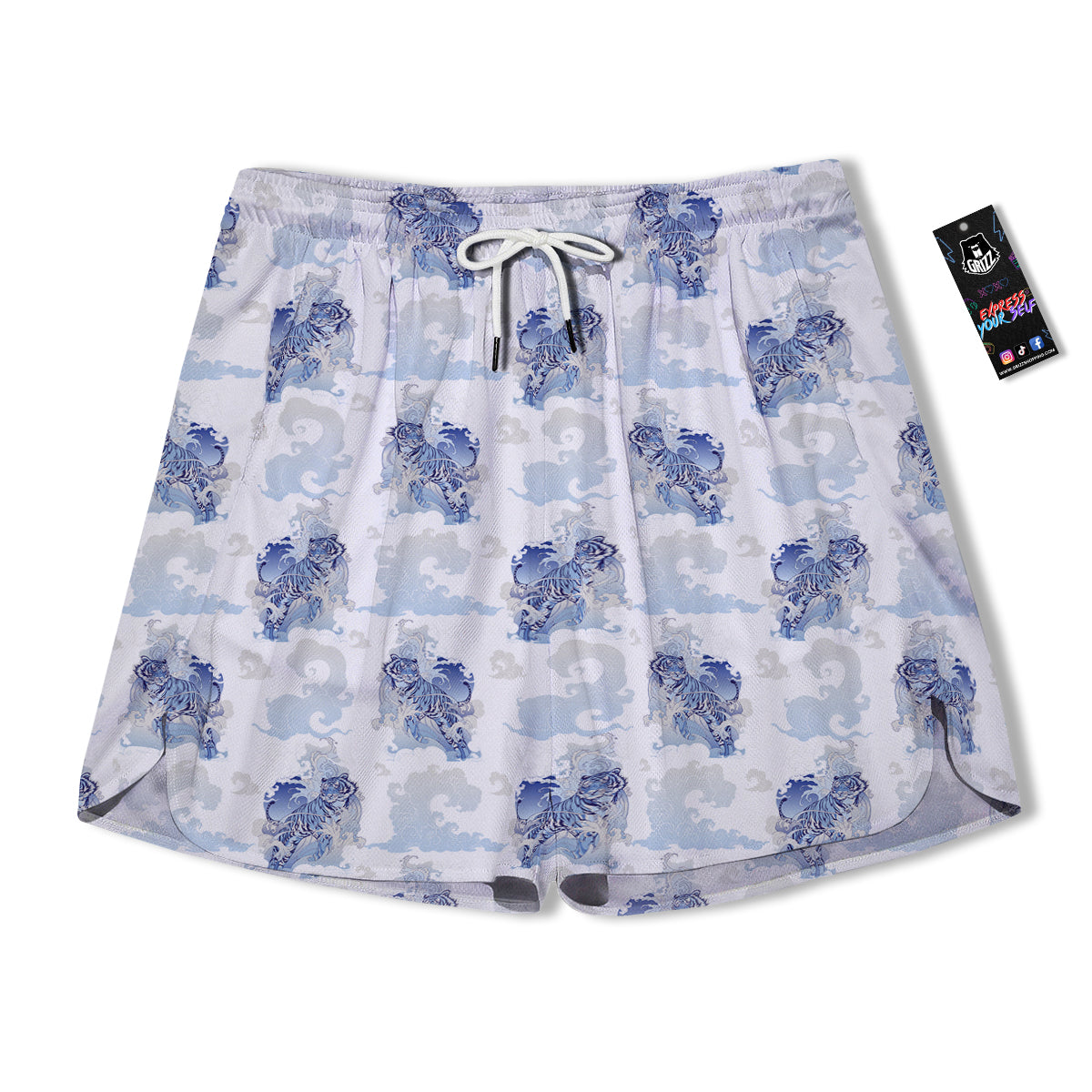 White Tiger Tattoo Japanese Print Pattern Men's Running Shorts-grizzshop