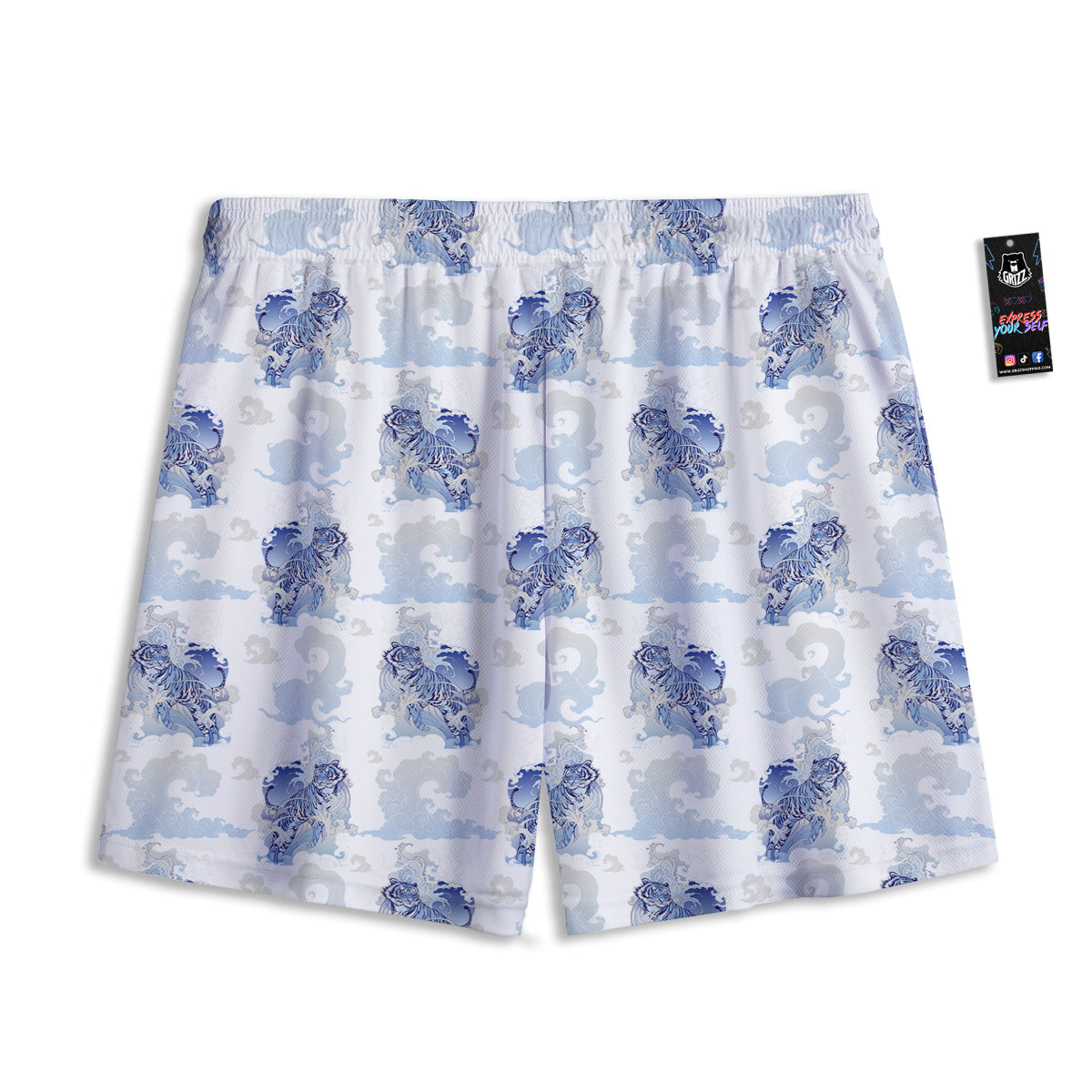 White Tiger Tattoo Japanese Print Pattern Mesh Shorts