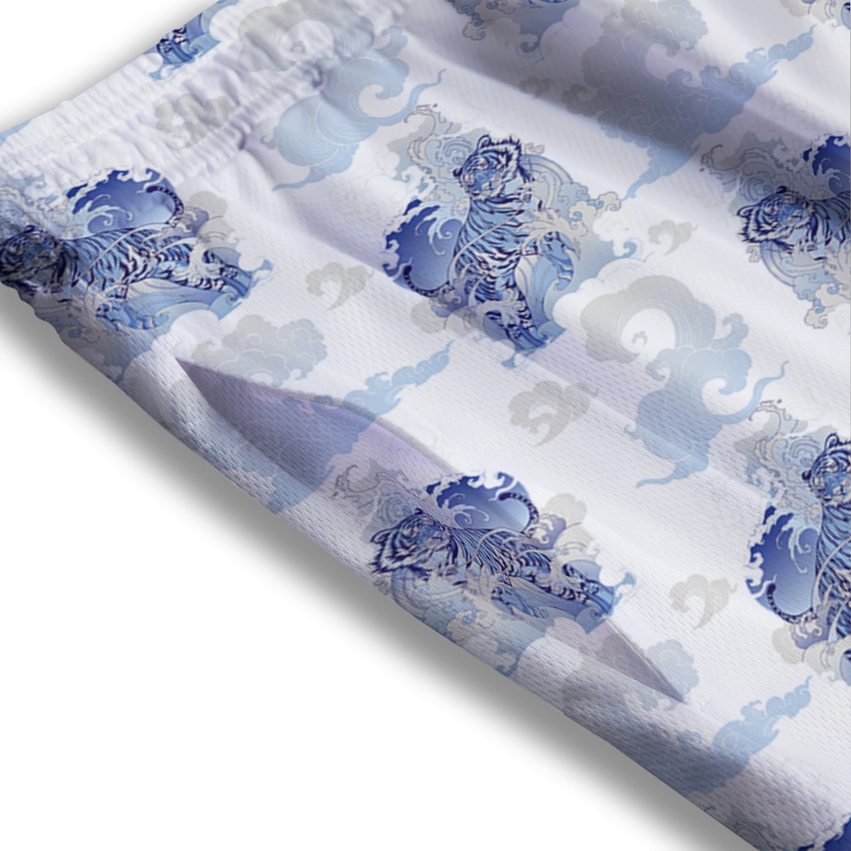 White Tiger Tattoo Japanese Print Pattern Mesh Shorts