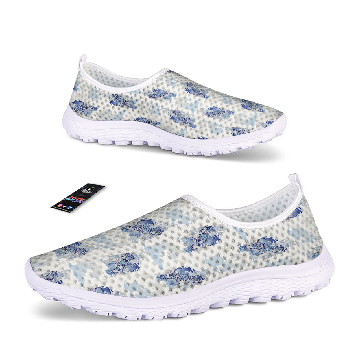 White Tiger Tattoo Japanese Print Pattern Nurse Shoes-grizzshop