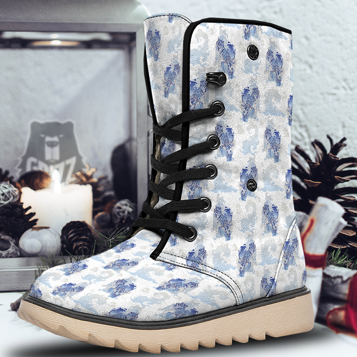 White Tiger Tattoo Japanese Print Pattern Snow Boots-grizzshop