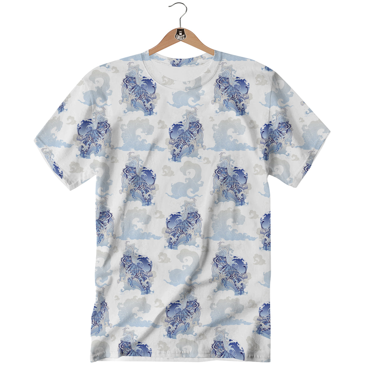 White Tiger Tattoo Japanese Print Pattern T-Shirt-grizzshop