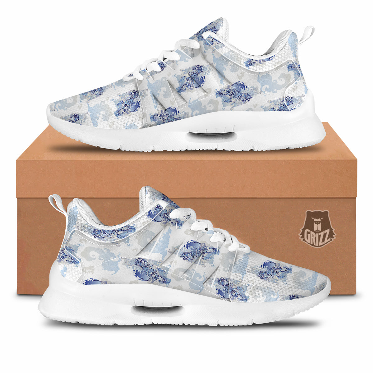 White Tiger Tattoo Japanese Print Pattern Tennis Shoes-grizzshop