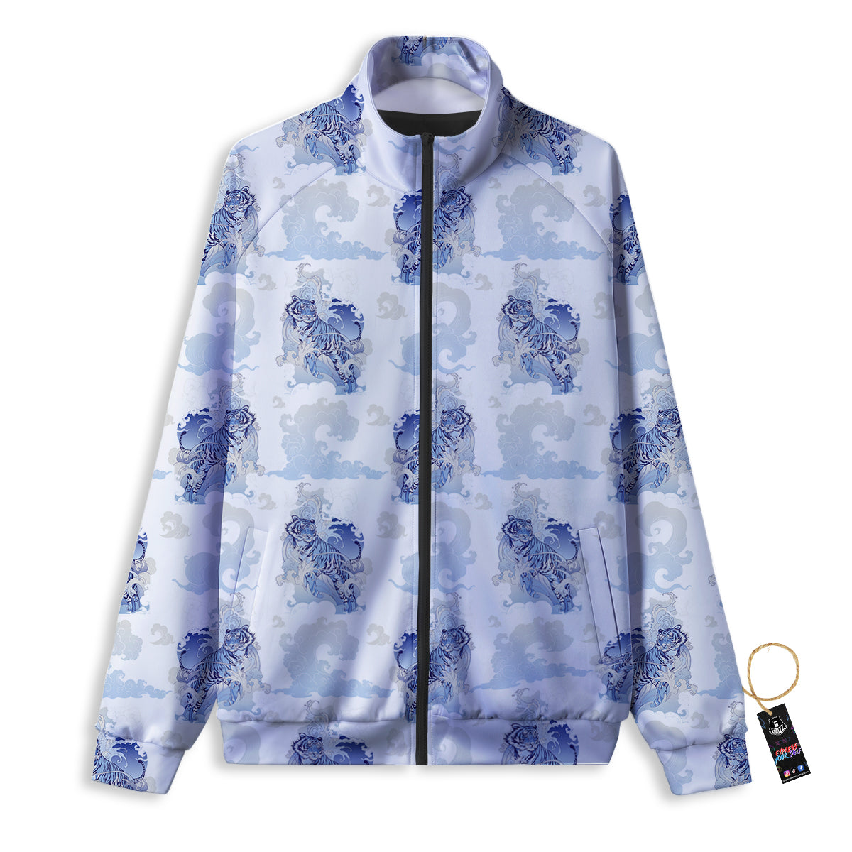 White Tiger Tattoo Japanese Print Pattern Track Jacket-grizzshop