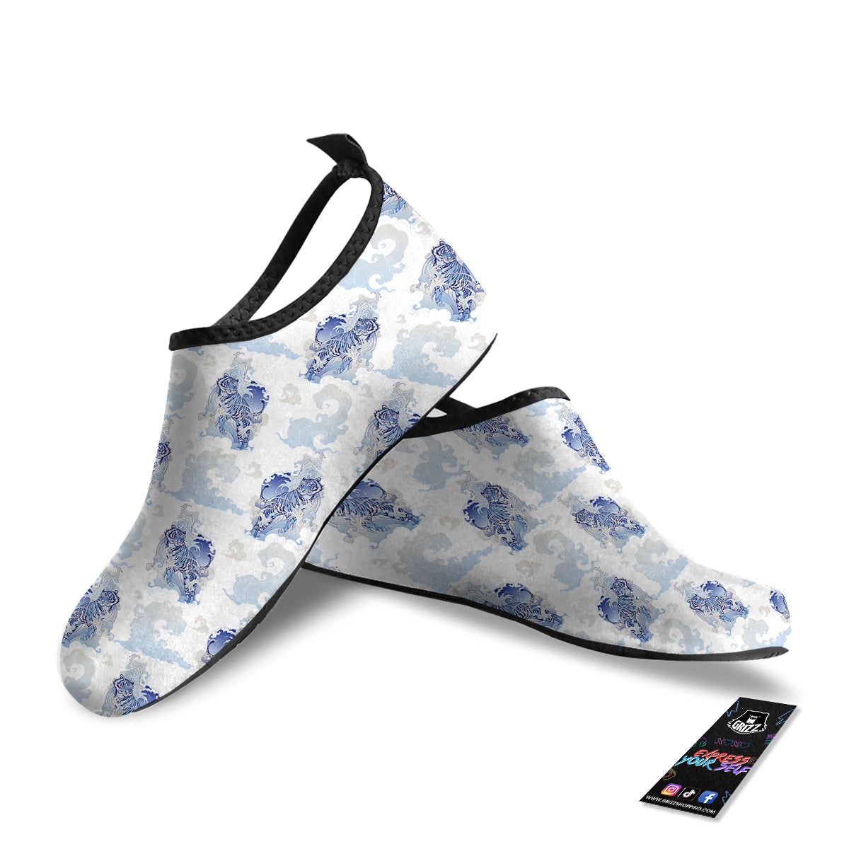 White Tiger Tattoo Japanese Print Pattern Water Shoes-grizzshop