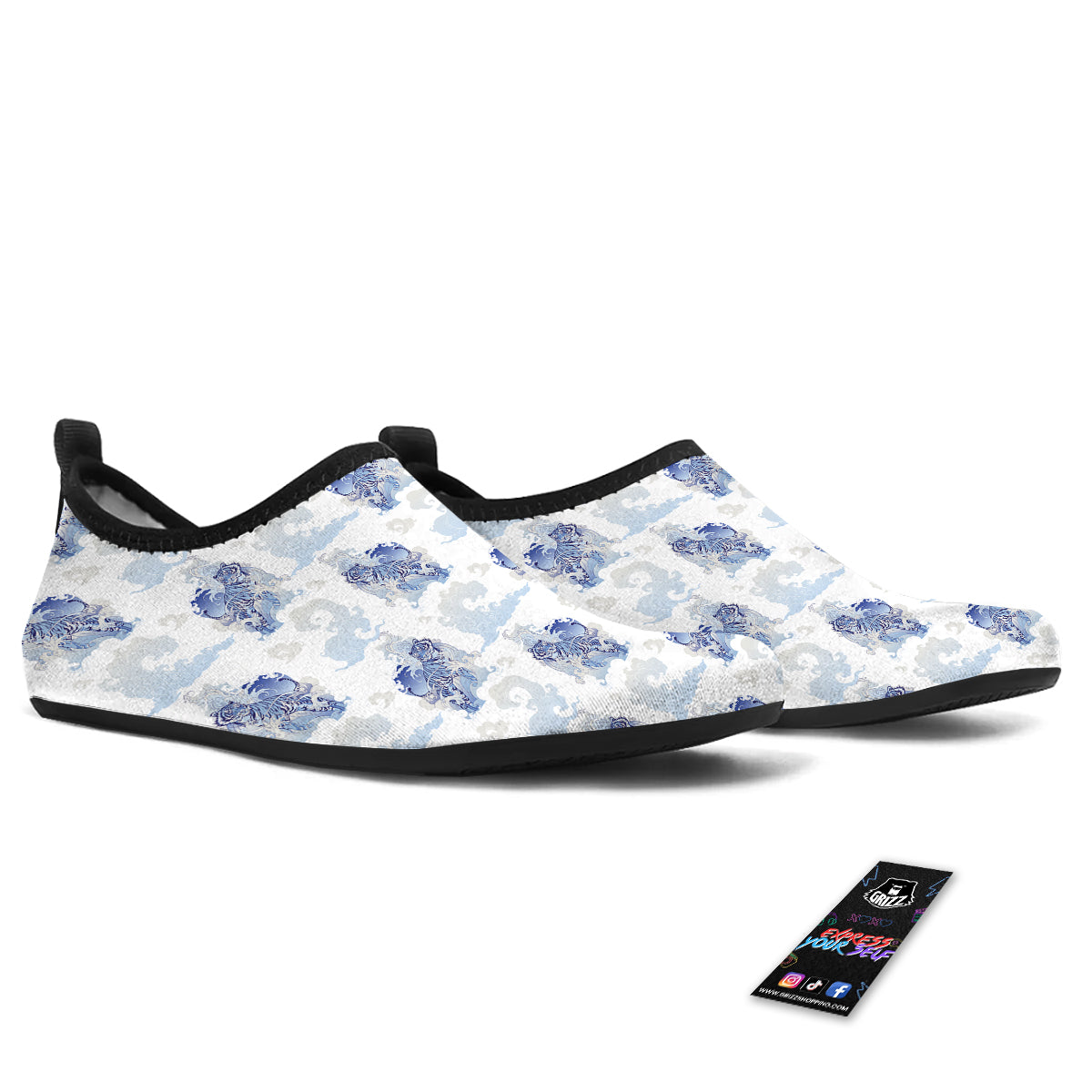 White Tiger Tattoo Japanese Print Pattern Water Shoes-grizzshop
