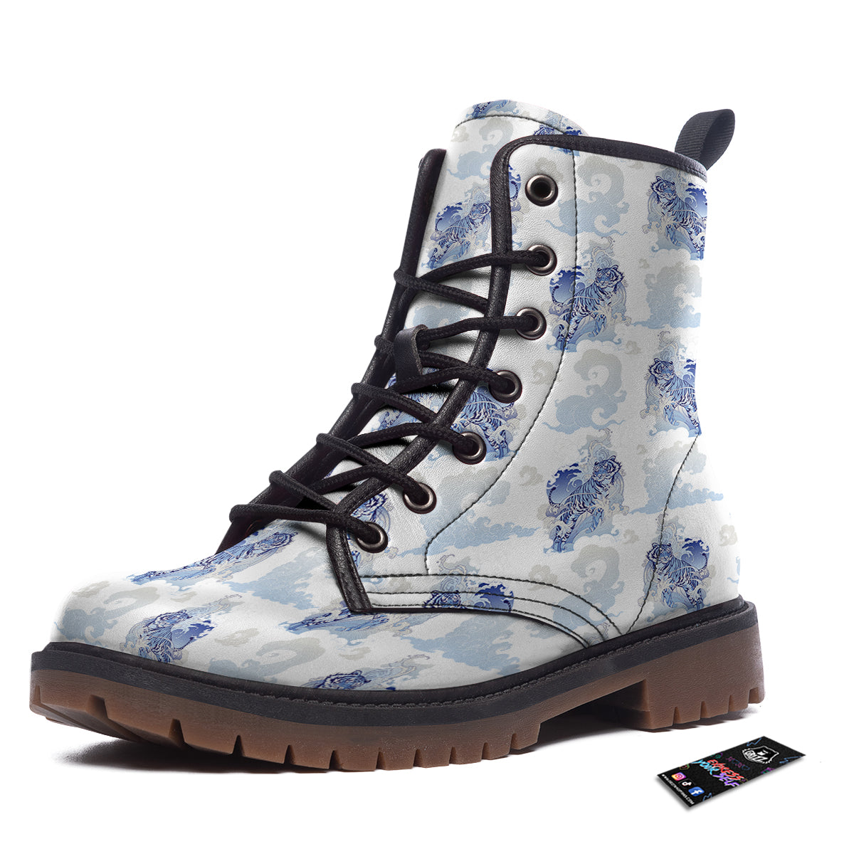White Tiger Tattoo Japanese Print Pattern Work Boots-grizzshop