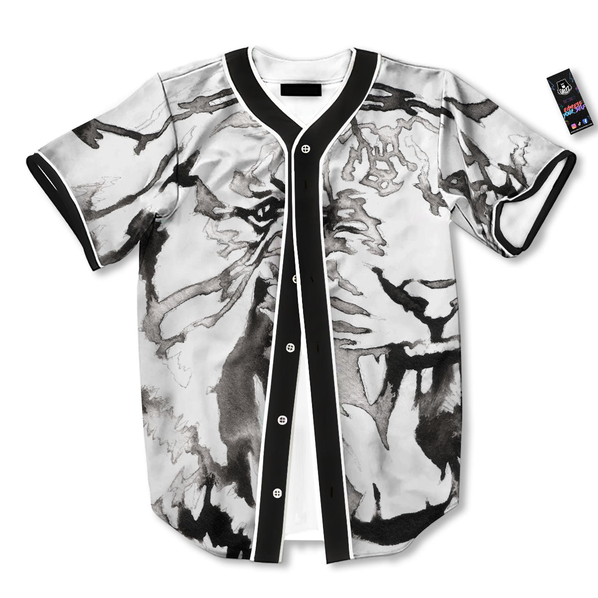 White Tiger Watercolor Monochrome Print Baseball Jersey-grizzshop