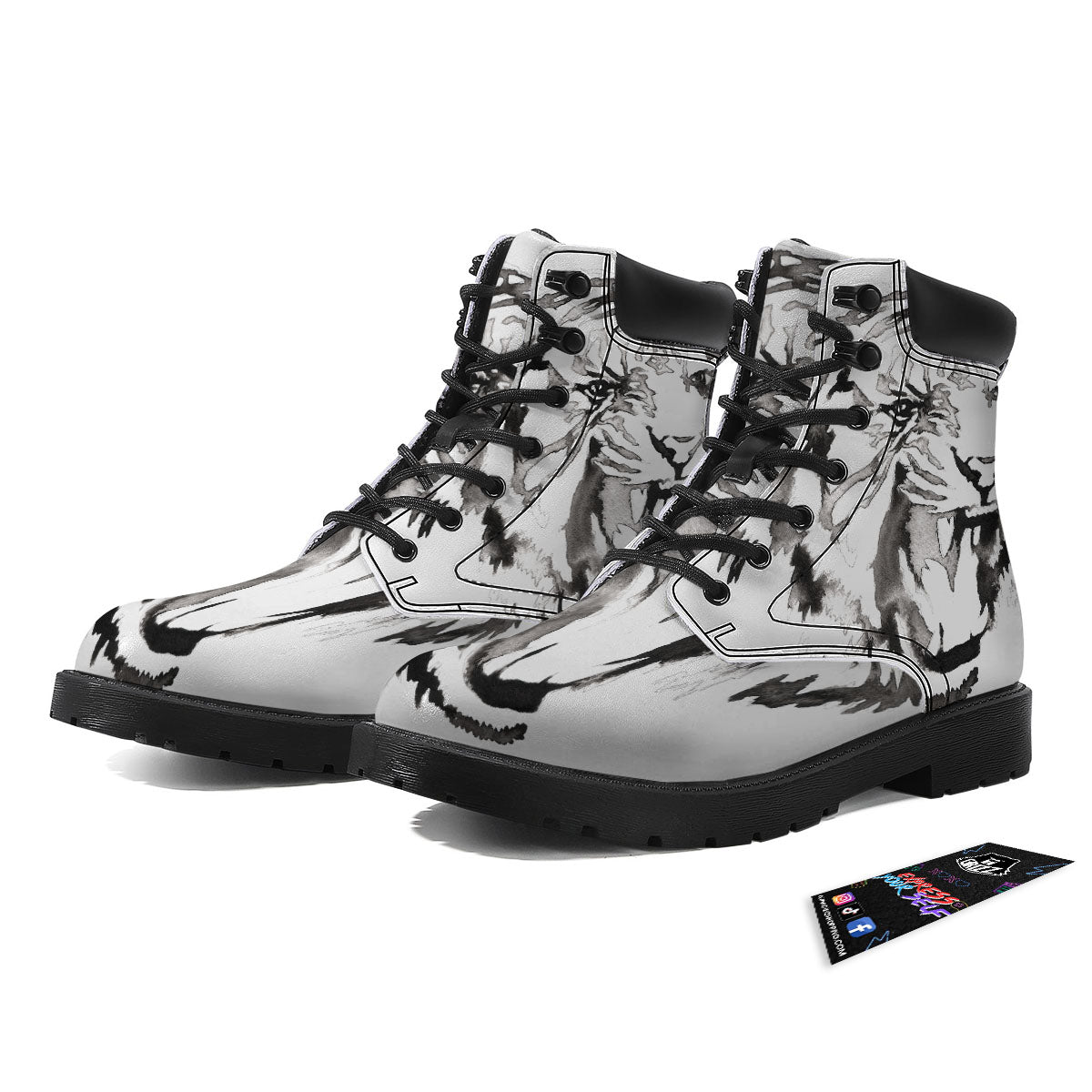 White Tiger Watercolor Monochrome Print Boots-grizzshop