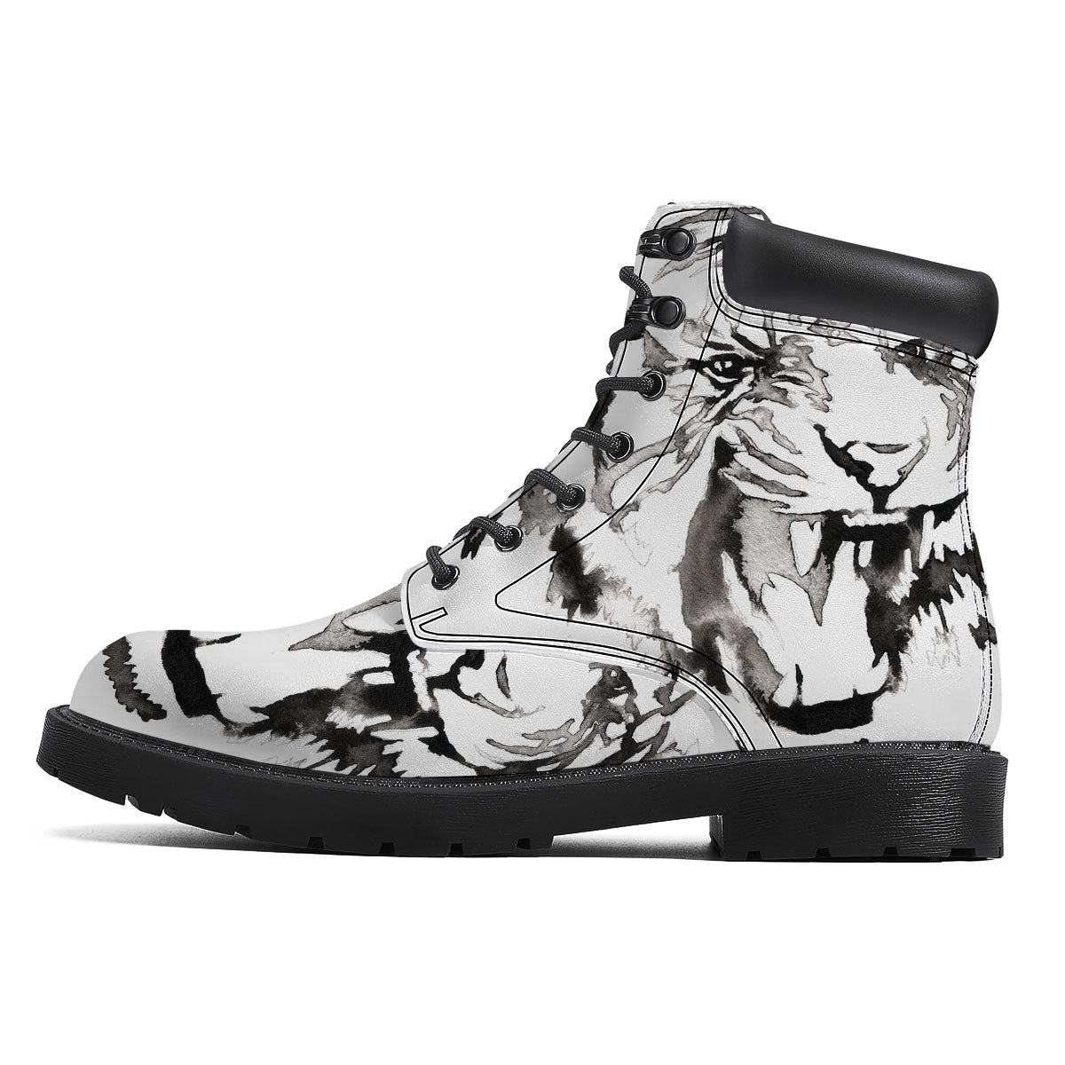 White Tiger Watercolor Monochrome Print Boots-grizzshop