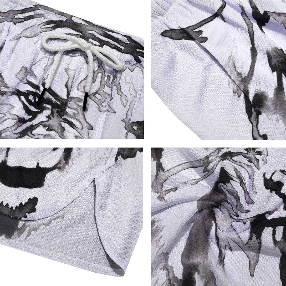 White Tiger Watercolor Monochrome Print Men's Running Shorts-grizzshop