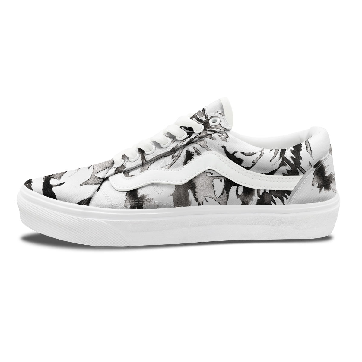 White Tiger Watercolor Monochrome Print Skate Shoes-grizzshop