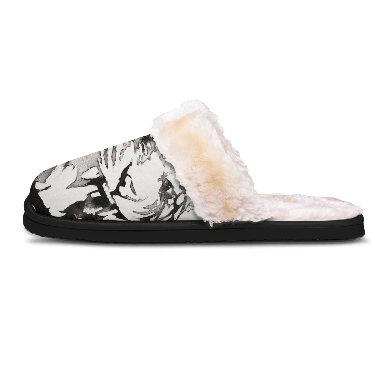 White Tiger Watercolor Monochrome Print Slippers-grizzshop