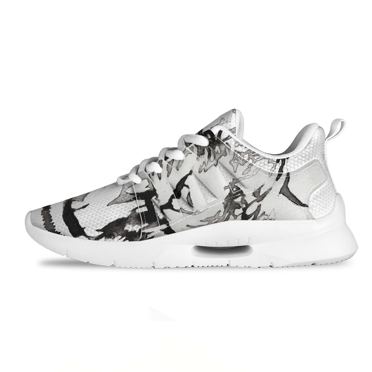 White Tiger Watercolor Monochrome Print Tennis Shoes-grizzshop
