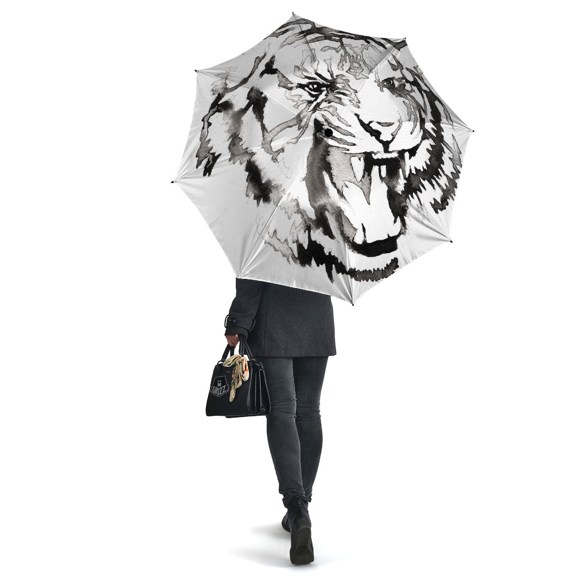 White Tiger Watercolor Monochrome Print Umbrella-grizzshop