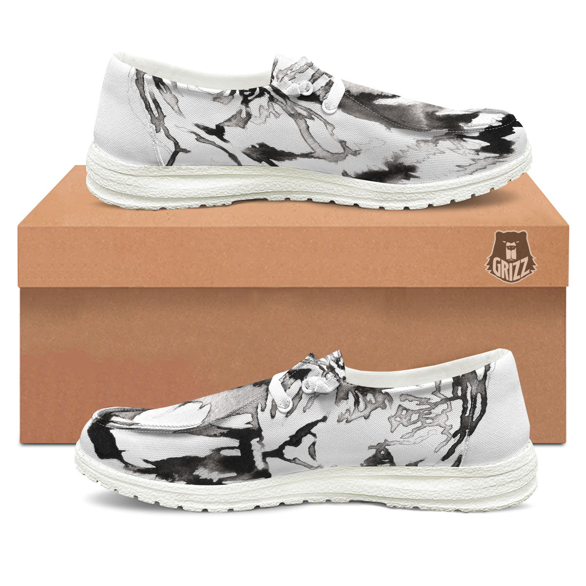 White Tiger Watercolor Monochrome Print White Loafers-grizzshop