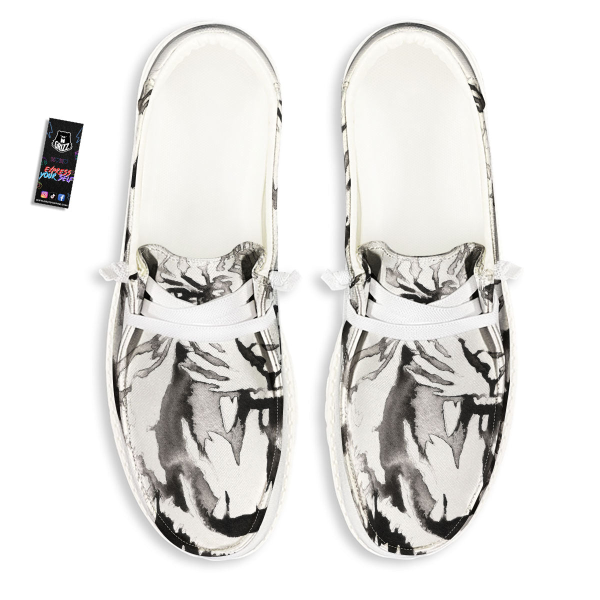 White Tiger Watercolor Monochrome Print White Loafers-grizzshop