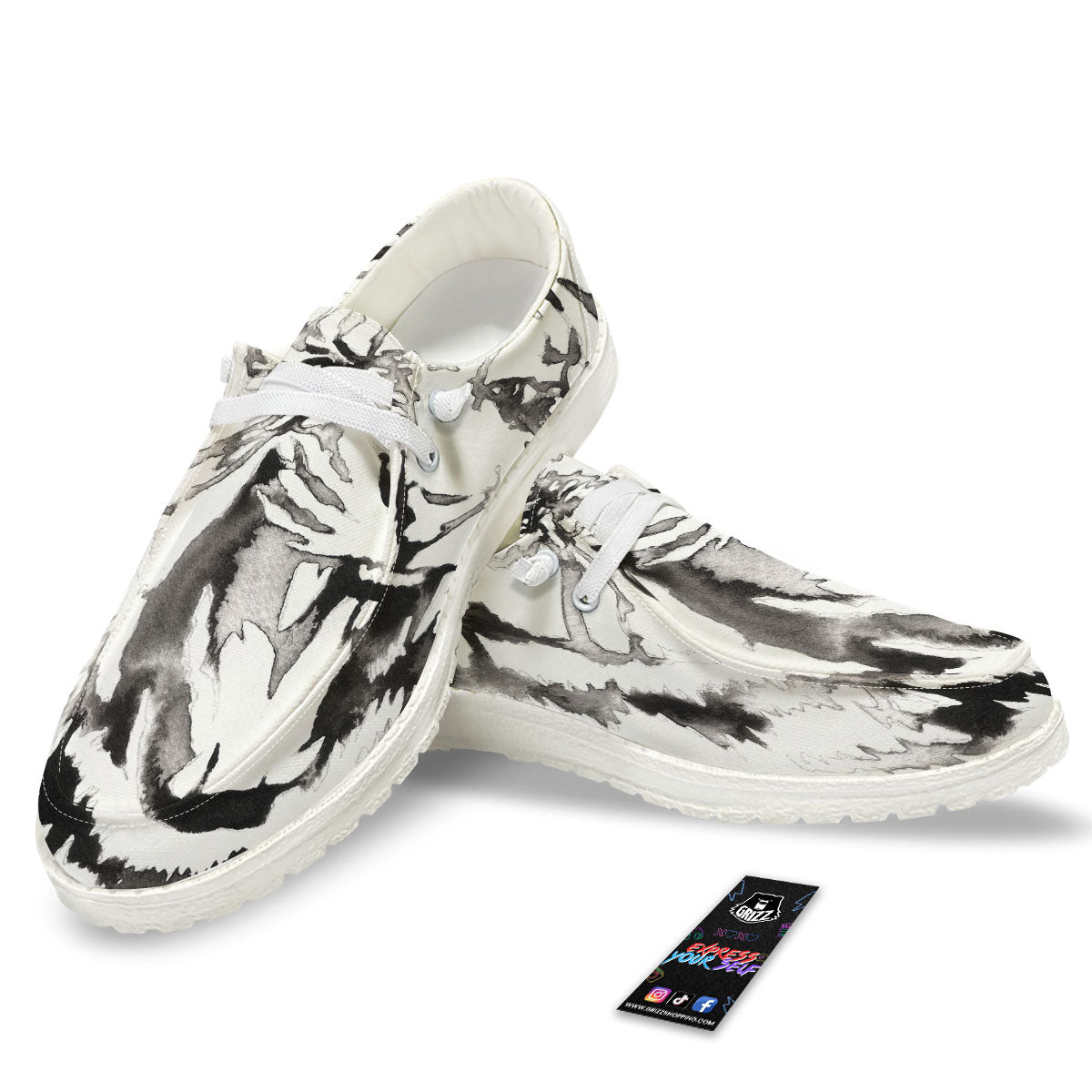 White Tiger Watercolor Monochrome Print White Loafers-grizzshop