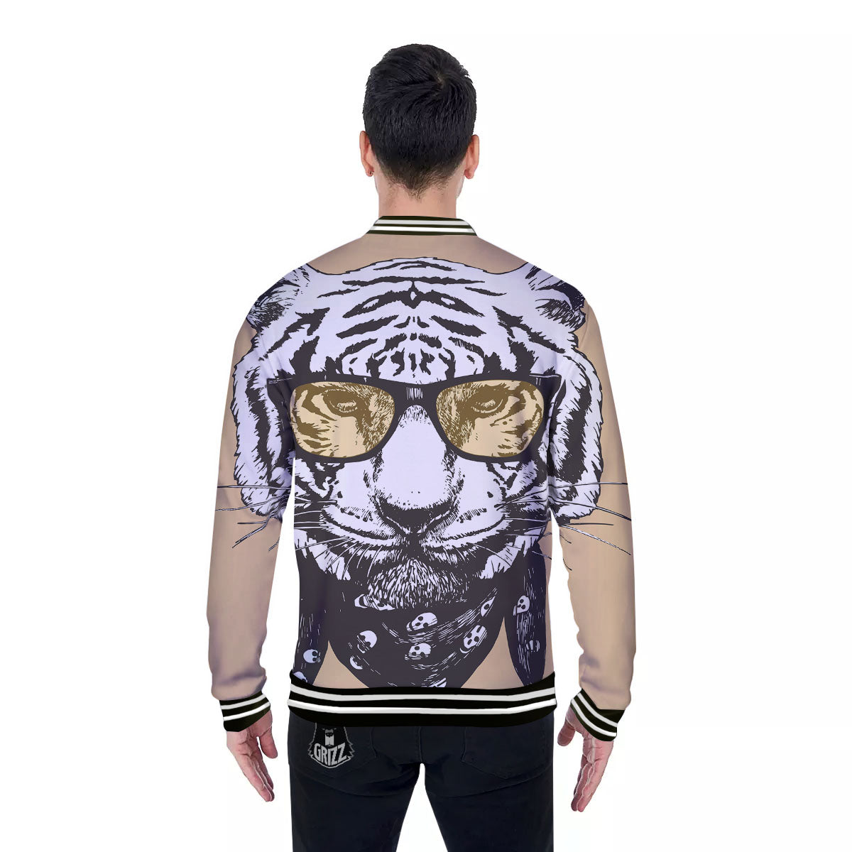 White Tiger With Sunglasses Print Pattern Baseball Jacket-grizzshop