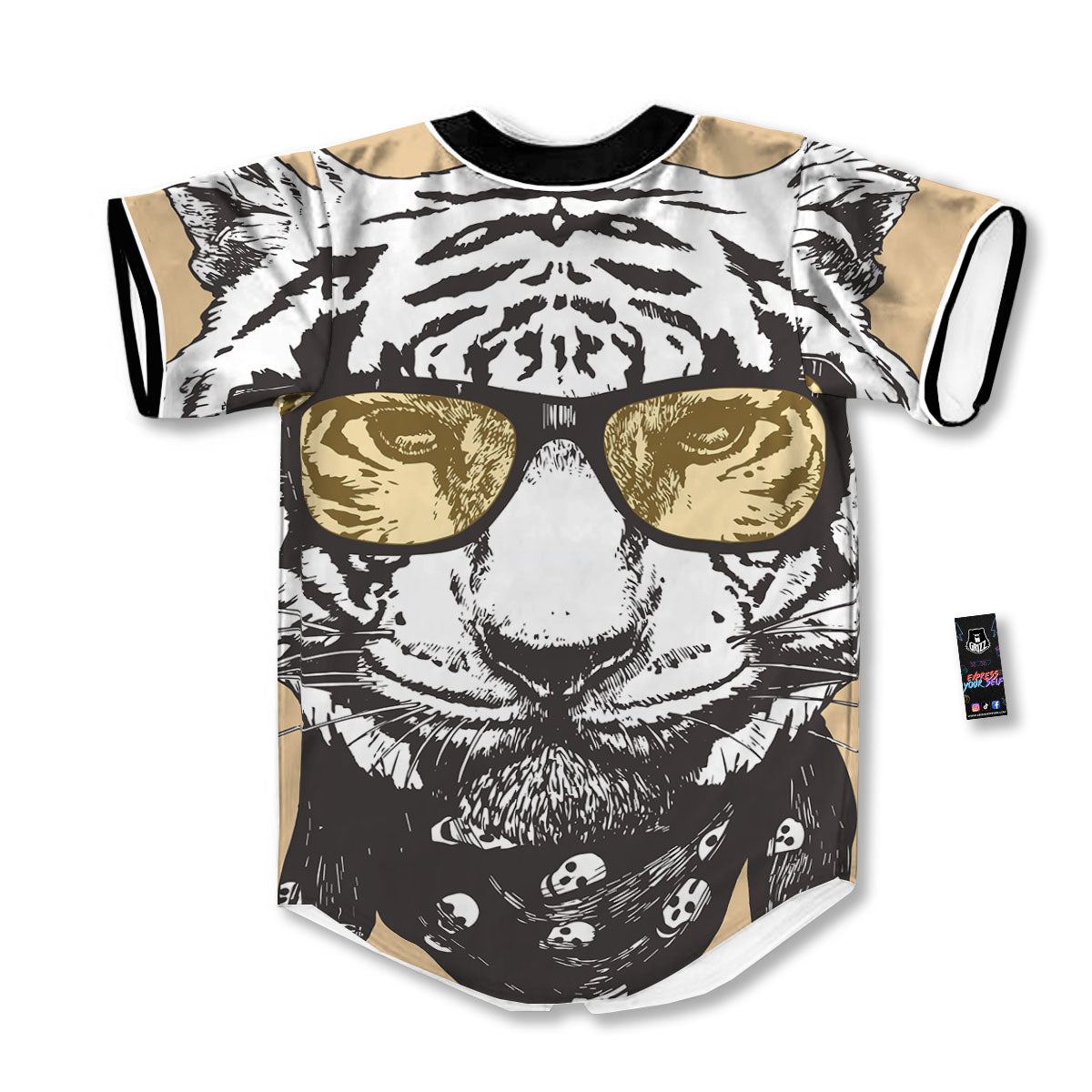 White Tiger With Sunglasses Print Pattern Baseball Jersey-grizzshop