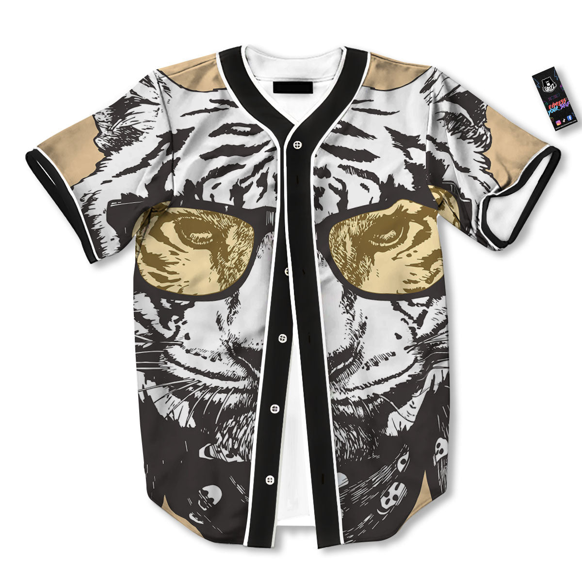 White Tiger With Sunglasses Print Pattern Baseball Jersey-grizzshop