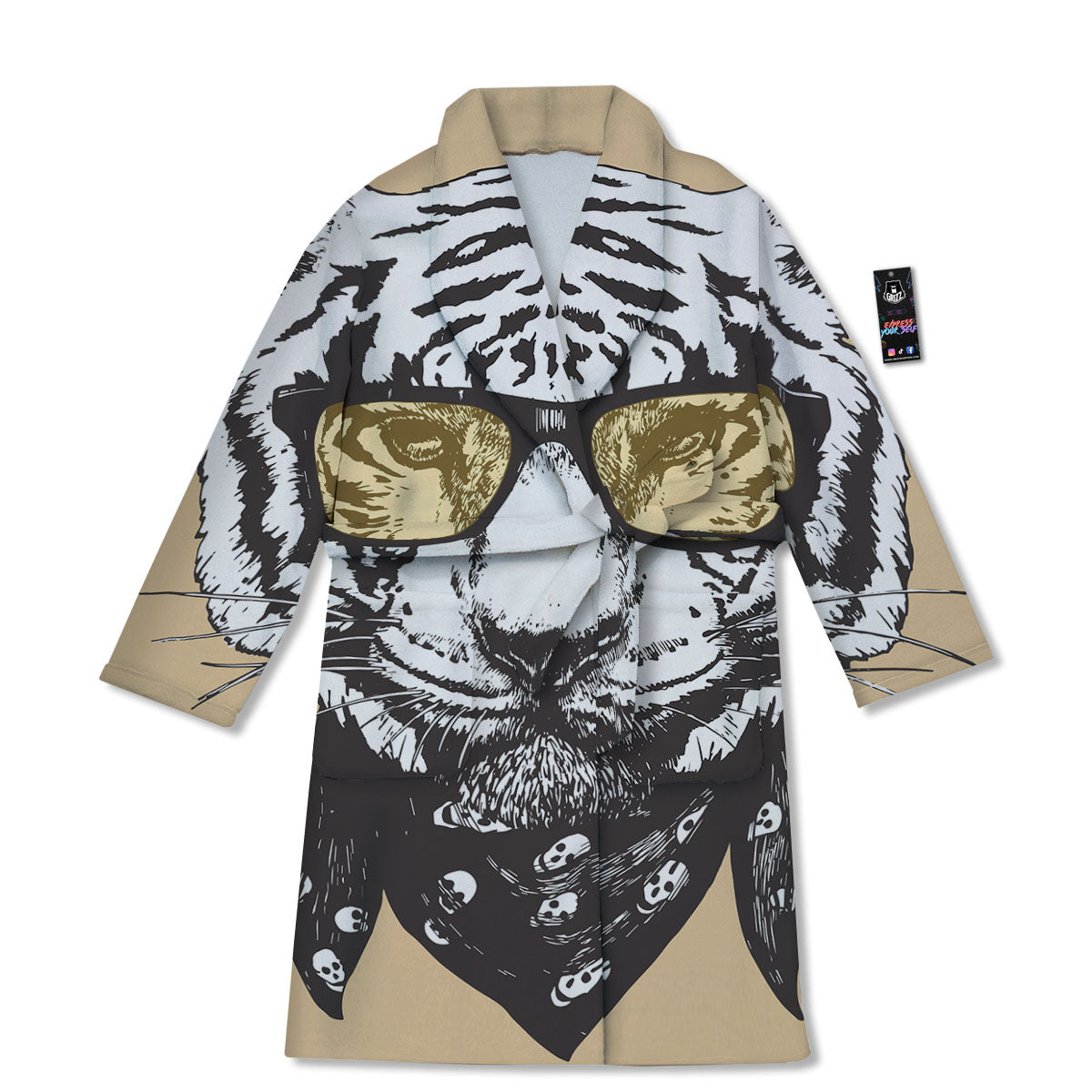 White Tiger With Sunglasses Print Pattern Bathrobe-grizzshop