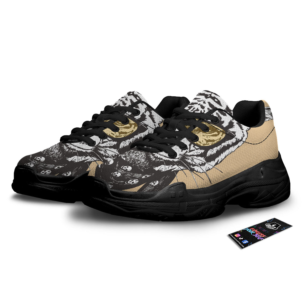 White Tiger With Sunglasses Print Pattern Black Chunky Shoes-grizzshop