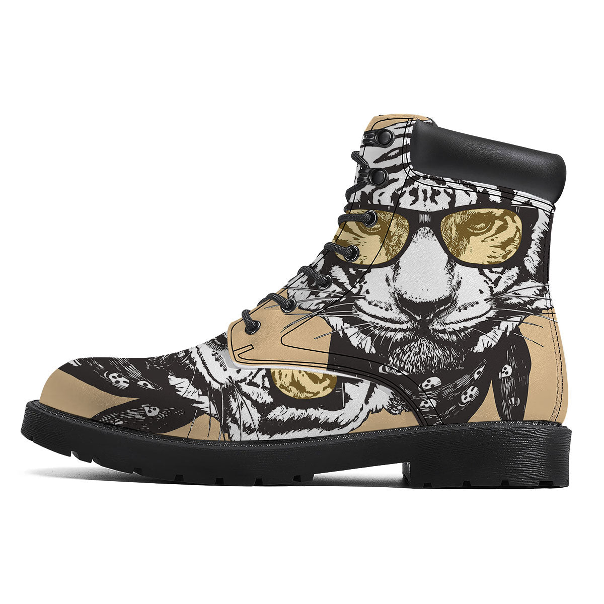White Tiger With Sunglasses Print Pattern Boots-grizzshop