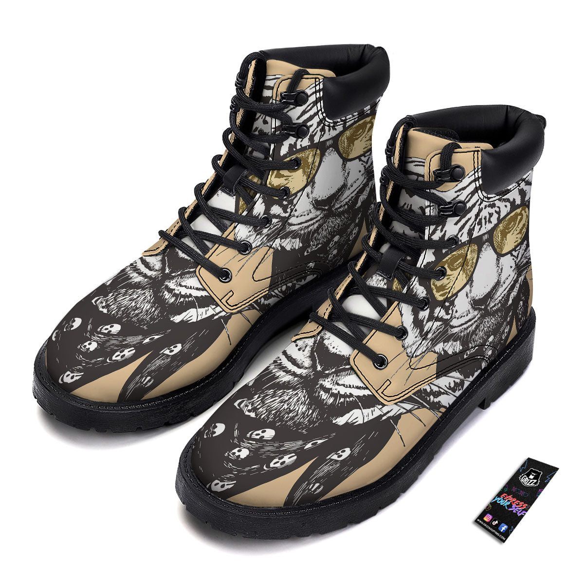 White Tiger With Sunglasses Print Pattern Boots-grizzshop