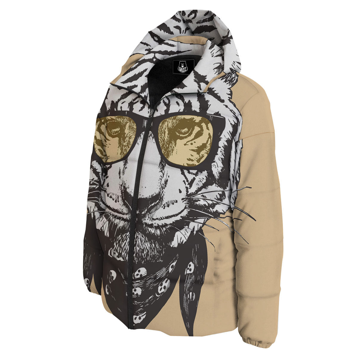 White Tiger With Sunglasses Print Pattern Down Jacket-grizzshop