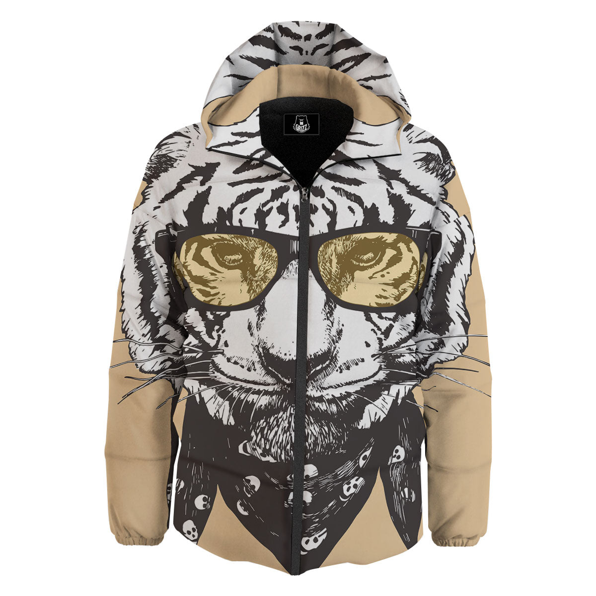 White Tiger With Sunglasses Print Pattern Down Jacket-grizzshop