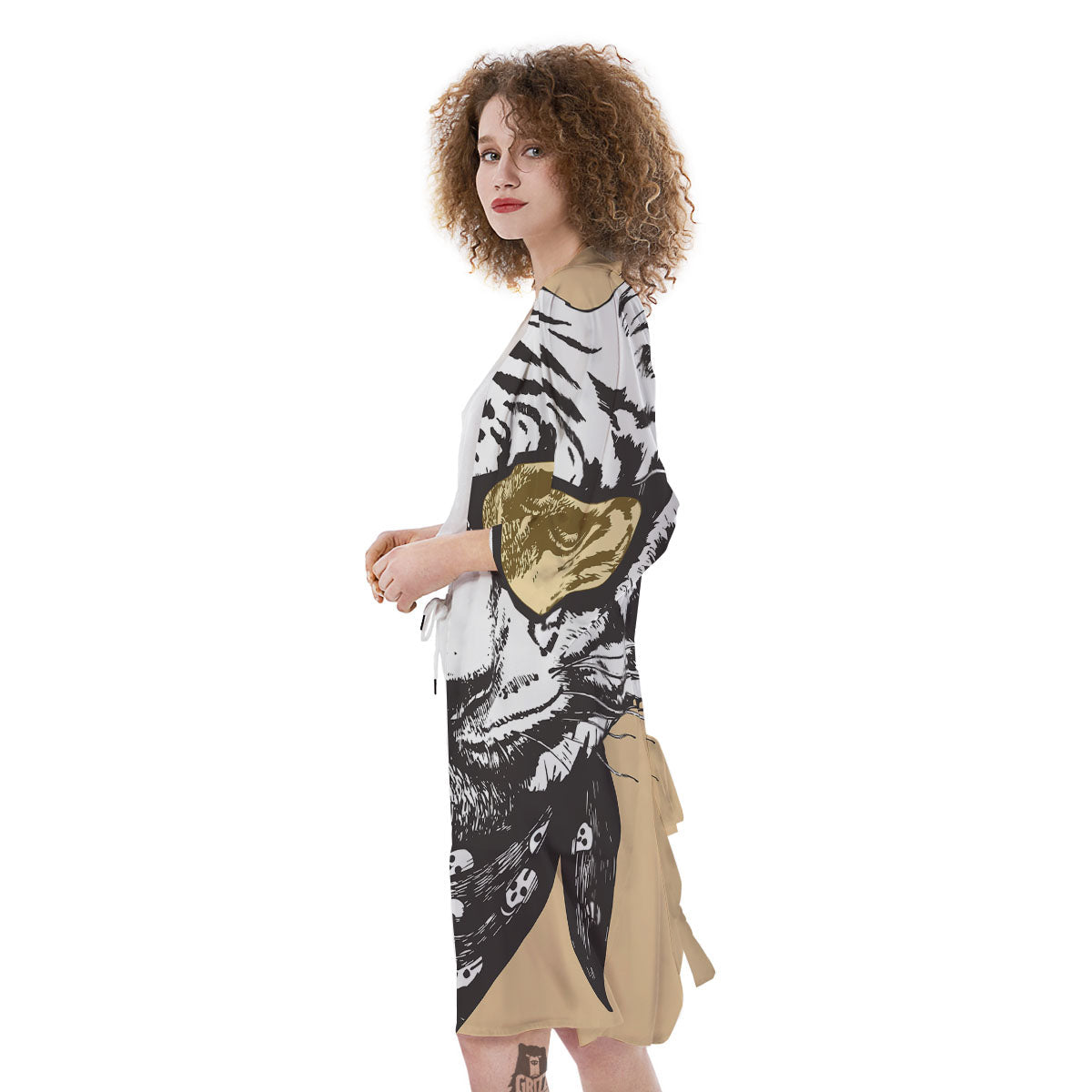 White Tiger With Sunglasses Print Pattern Kimono-grizzshop