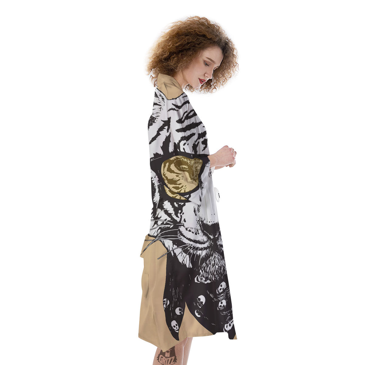 White Tiger With Sunglasses Print Pattern Kimono-grizzshop
