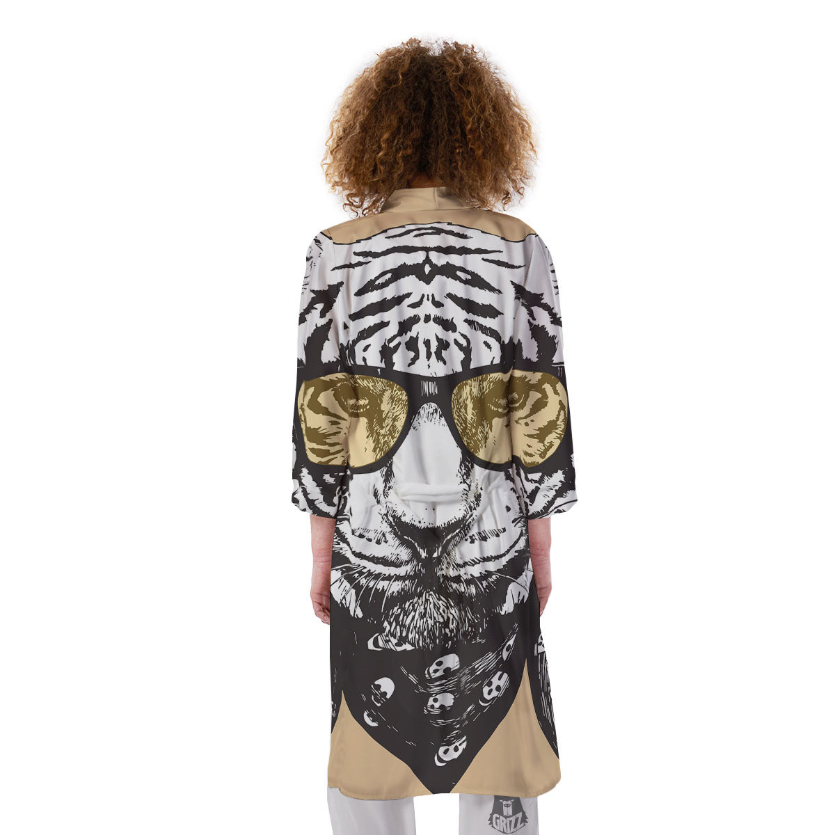 White Tiger With Sunglasses Print Pattern Kimono-grizzshop