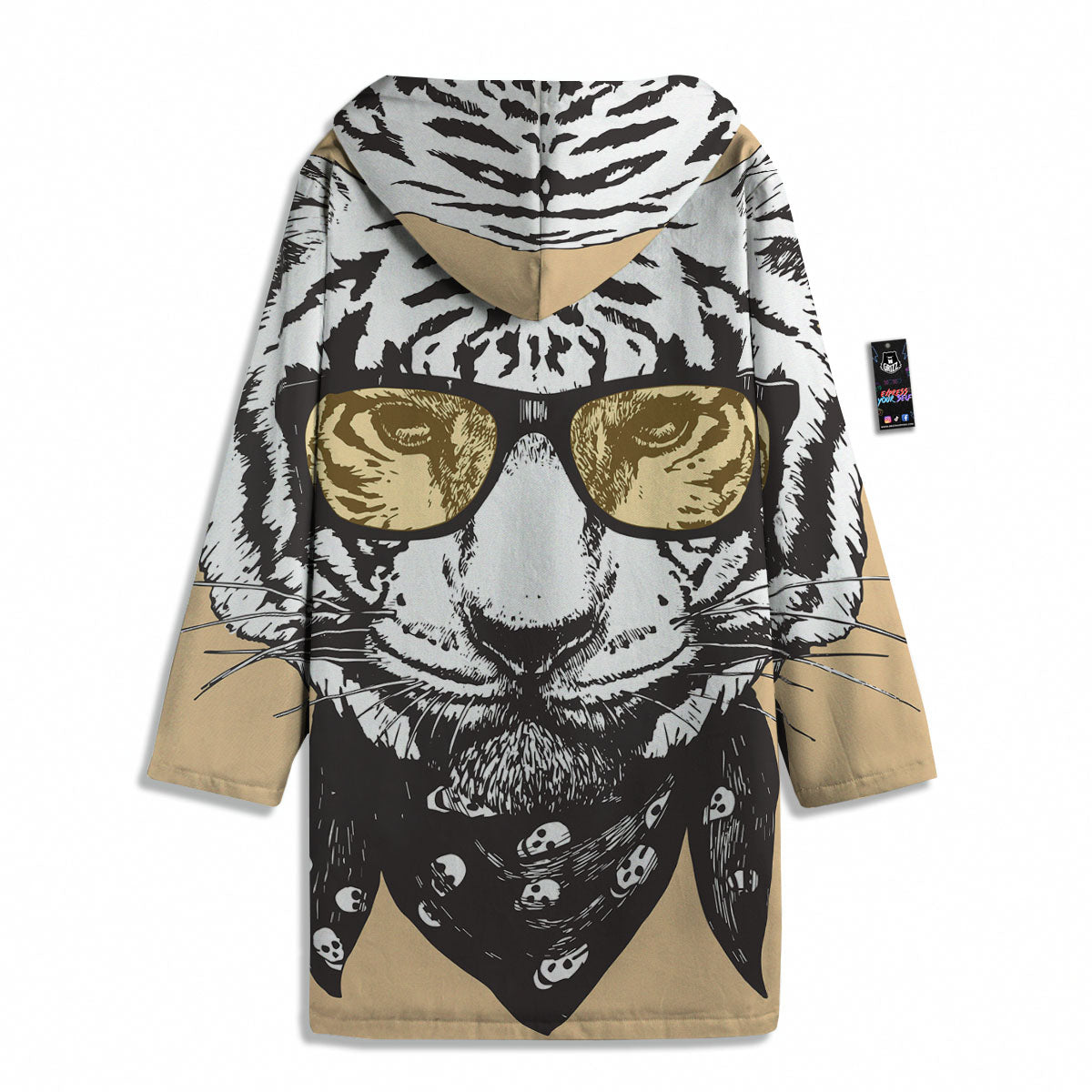 White Tiger With Sunglasses Print Pattern Men's Windbreaker Jacket-grizzshop