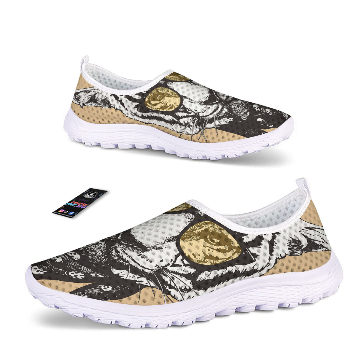 White Tiger With Sunglasses Print Pattern Nurse Shoes-grizzshop