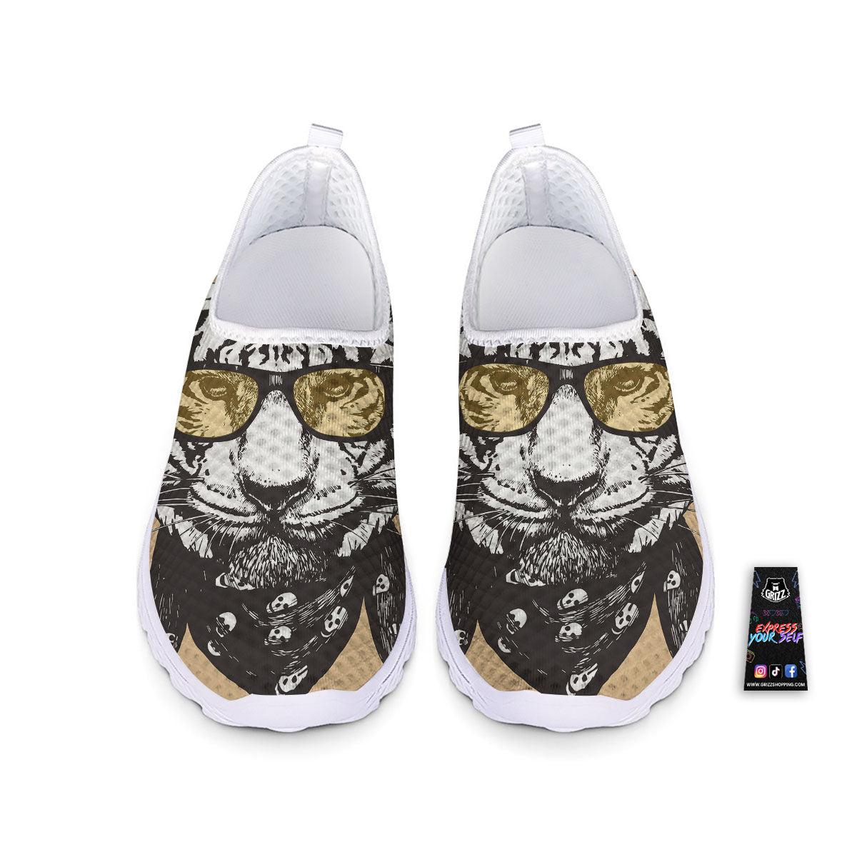 White Tiger With Sunglasses Print Pattern Nurse Shoes-grizzshop