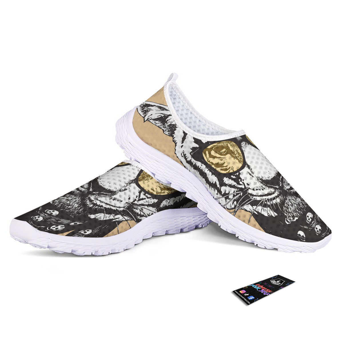 White Tiger With Sunglasses Print Pattern Nurse Shoes-grizzshop