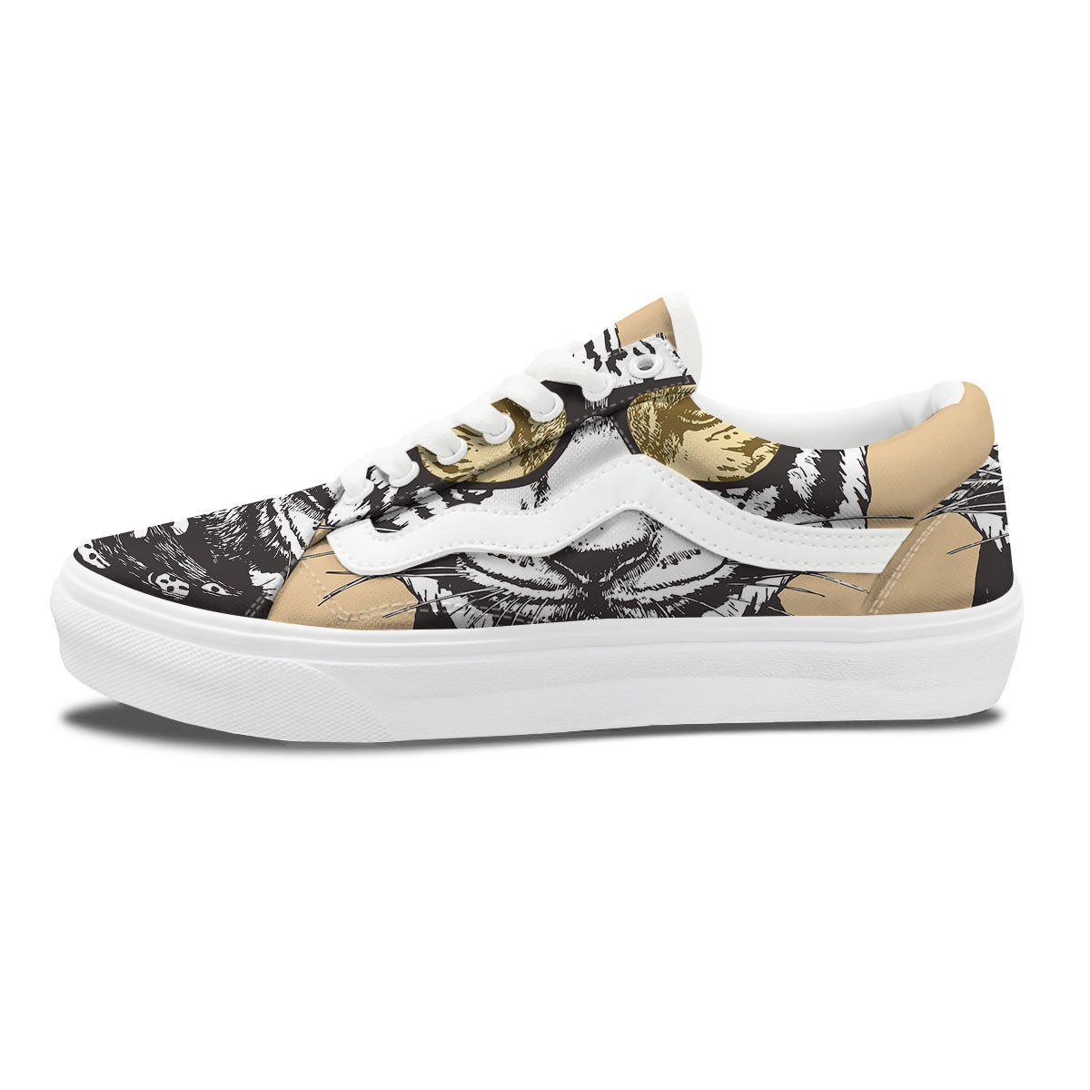 White Tiger With Sunglasses Print Pattern Skate Shoes-grizzshop